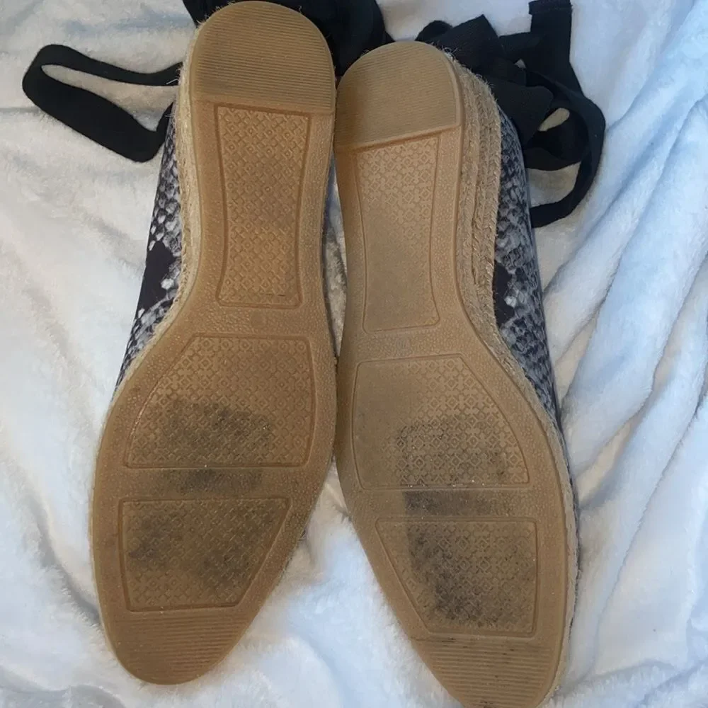 Tory Burch 'Heather' 40mm Ankle Wrap Espadrille Wedge Snake 7.5 M